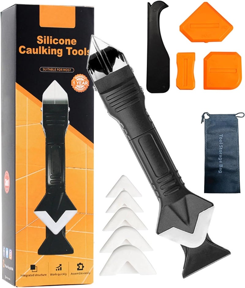 eweek Multifunctional 3-in-1 Silicone Caulking Tool kit - The Ultimate Tile Joint Treatment Tool for Cleaning, Leveling, Seam Pressing, Shaping and Edge Finishing (Plastic Scouring Blade) - Image 1